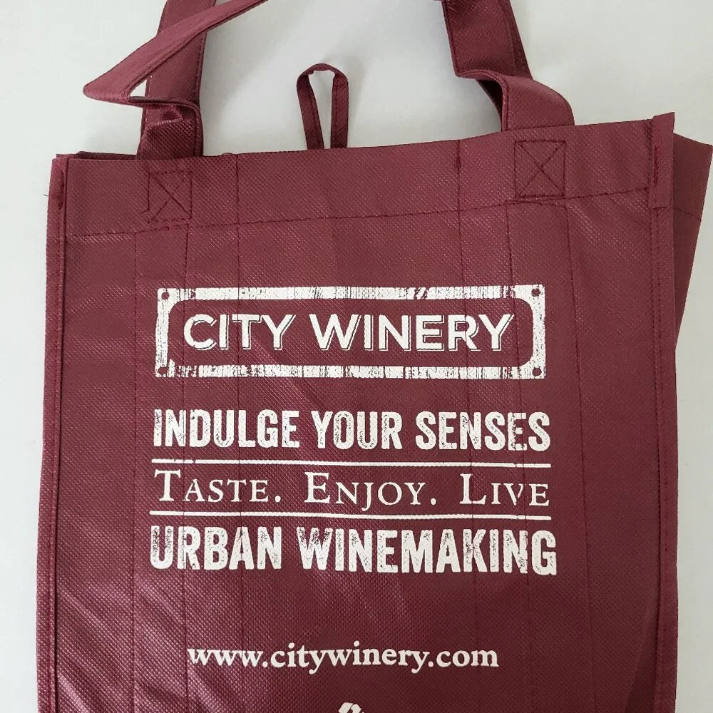 6 Wine bottle Fabric Reusable Eco Friendly Bag City Winery Burgundy
